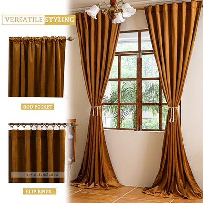 YOFUN 90 inches 2 Panels, Golden Brown Blackout Luxury Velvet Curtains Thermal Insulated Heat Block Soundproof Window Panels Soft Drapes for Bedroom Living Room, Rod Pocket & Back Tab, W52 x L90 - color: Golden Brown, size: 52"W x 90"L (Pack of 2)