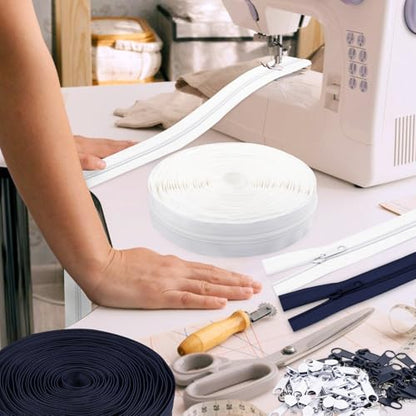 MicButty The Yards 10 Yards Bulk Zipper - (#5) Zippers, Nylon Coil with 20PCS Sliders for DIY Sewing Bags - color: Navy Blue and White