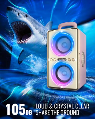 YIER Bluetooth Speaker, 240W Peak Loud Party Speaker with Big Bass, 20H Playtime, TWS, BT5.3, Large Portable Wireless Boom Box with LED Light for Outdoor Backyard Beach Home (Leather Pink) - color: Leather Pink