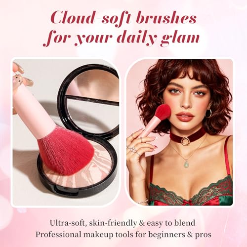 BS-MALL Makeup Brush Set 18 Pcs Premium Synthetic Foundation Powder Concealers Eye shadows Blush Makeup Brushes with black case (Pink Red) - color: Pink Red