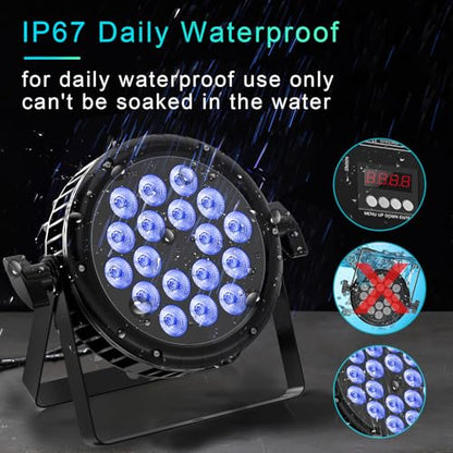 DMX Stage Lights RGBW 4in1 LED Par Light Super Bright 18X18W IP67 Waterproof Sound Activated Auto Play Uplights for Outdoor Wedding Birthday Holiday Music Show Dance Party Stage Lighting (1 Pack)