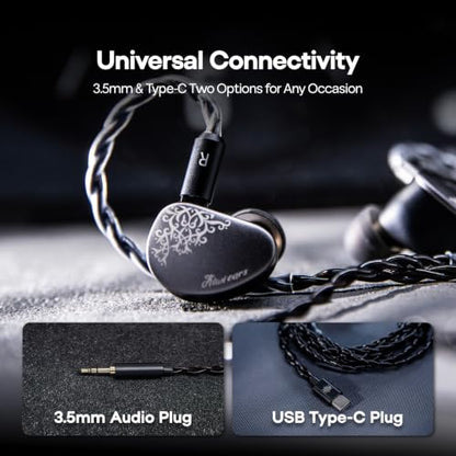 Linsoul Kiwi Ears Cadenza II 10mm Titanium Driver in Ear Monitor IEMs | KARS 2.0, Precise Tonal Balance, CNC Aluminum Faceplate, 2Pin Cable for Audiophiles Gaming, Grey, 3.5mm without Mic - color: Grey
