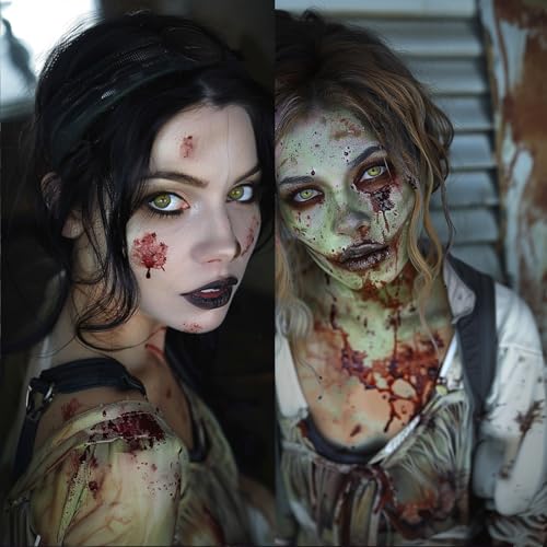 BOBISUKA Halloween Zombie Makeup Kit with 4 Colors Face Body Paint & Applicator, Fake Blood, Liquid Latex and Scar Wax SFX Makeup Set for Vampires Wounds Clown Cosplay Special Effects Makeup - color: Zombie Makeup