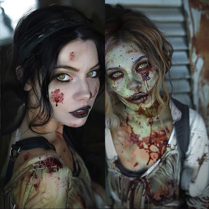 BOBISUKA Halloween Zombie Makeup Kit with 4 Colors Face Body Paint & Applicator, Fake Blood, Liquid Latex and Scar Wax SFX Makeup Set for Vampires Wounds Clown Cosplay Special Effects Makeup - color: Zombie Makeup