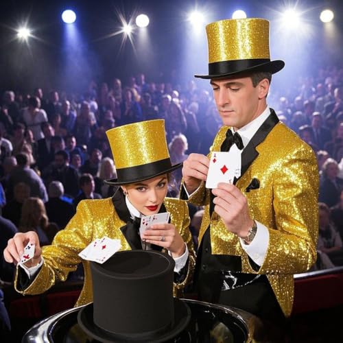 Top Hat for Men Women Adult, Magician Victorian Pilgrim Theatrical Clown Bowler Tailcoat, Cosplay Costume - color: Yellow