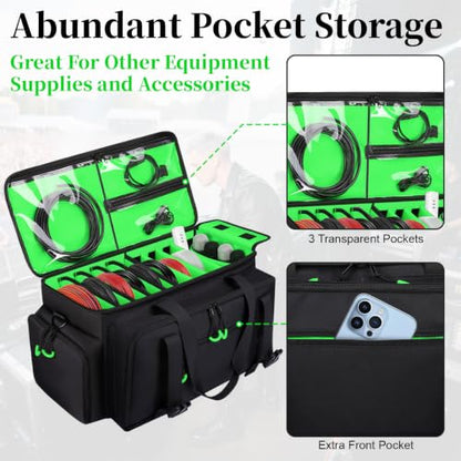 Large Dj Cable Bag with Detachable Dividers, Bottom Pad | Dj Bag for Equipment and Accessories with Laptop and Microphone Pocket, Dj Gig Bag for Musician, Professional, Travel, Green - color: Green, style: Dj Cable Bag