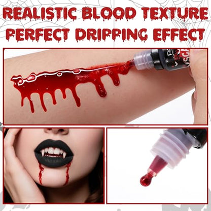 Vampire Makeup Set - Fake Teeth Kit with Washable Fake Blood Realistic vampire teeth, Red Lipstick, Halloween SFX Cosplay Makeup Set for Vampire Costumes , Theatre,Cosplay - color: Red