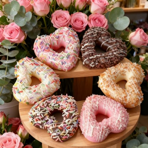 Fake Donuts 6PCS Artificial Doughnut Dessert Heart-Shape Artificial Cake Dessert Fake Cupcake Faux Food Model Realistic Donuts for Decoration Display Photography Props