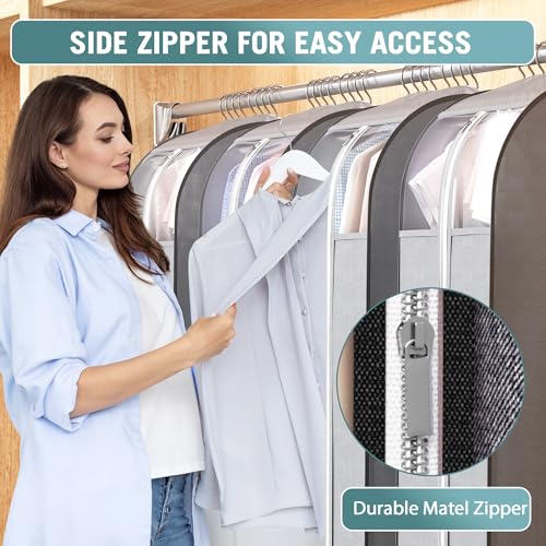 Liuoud 10" Gusseted Garment Bags for Hanging Clothes, Clear Window, 40"&60” - color: Grey with window, size: 40+60 inch