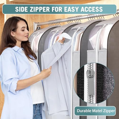 Liuoud 10" Gusseted Garment Bags for Hanging Clothes, Clear Window, 40"&60” - color: Grey with window, size: 40+60 inch