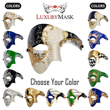 Masquerade Mask For Men Phantom Of The Opera Mask Prom Mardi Gras Haloween Venetian Half Face Mask - color: Black Gold