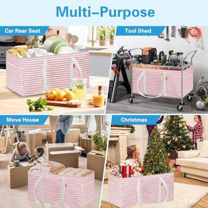 LHZK Standing Extra Large Utility Tote Bag with Metal Wire Frame and the Sides Rinforced, Extra Large Tote Bag with Handle, Reusable Grocery Bags Foldable, Beach Bag, Car Tote (Pink, 26''x15''x13'') - color: Pink, size: 26''x15''x13''-1 Pack