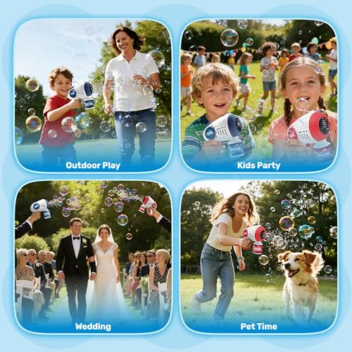 JOYIN 2 Kids Bubble Guns with 4 Bottles Solution, Automatic Bubble Machine Gun with 8 Holes for Kids, Adults, Summer Toys, Easter Basket Stuffers, Birthday Gift, Party Favors-Blue,Red - color: Red, Blue