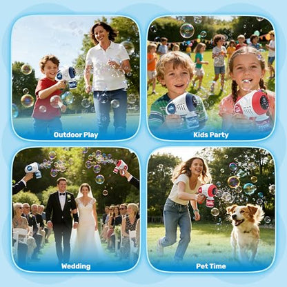 JOYIN 2 Kids Bubble Guns with 4 Bottles Solution, Automatic Bubble Machine Gun with 8 Holes for Kids, Adults, Summer Toys, Easter Basket Stuffers, Birthday Gift, Party Favors-Blue,Red - color: Red, Blue