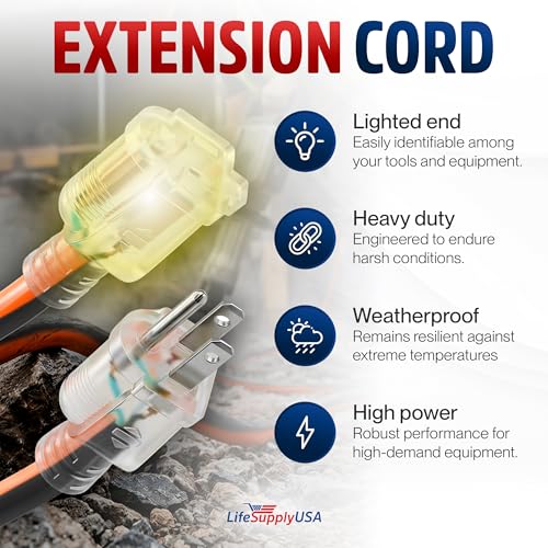 75ft Outdoor/Indoor Extension Cord 12/3 Gauge Extra Heavy Duty 3 Prong SJTW, Waterproof, Flexible Cold-Resistant Long Power Cord,15A 125V 1875W, Orange and Black by LifeSupplyUSA