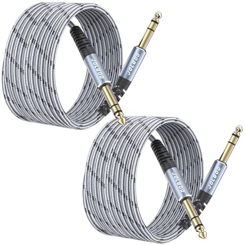 JOLGOO 1/4 Inch TRS Instrument Cable 20 FT 2-Pack, Quarter inch Audio Cable, 6.35 Balanced Interconnect Line for Electric Guitar, Bass, Keyboard, Mixer, Amplifier, Speaker, Electric Mandolin - color: Grey, size: 20 Feet, style: TRS Cable 2-Pack