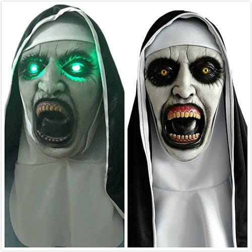 Scary Nun Mask, Latex Nightmare Masks with Scraf Halloween Scream Women Nun's Costume Conjuring Full Head Headwear Party Props