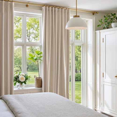 Lazzzy Beige Velvet Curtains Neutral Rod Pocket 52×96 Inch 2 Panels - color: R | Beige, size: 52"W x 96"L (Pack of 2)