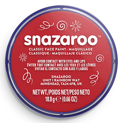 Snazaroo Classic Face and Body Paint, 18.8g Pot, Bright Red | Non-Toxic Hypoallergenic, Safe, Washable, Face & Body Paint for Halloween, Cosplay Costumes, Dress Up, Parties and Festivals - color: Bright Red, style: 18.8g (0.66-oz) Pot