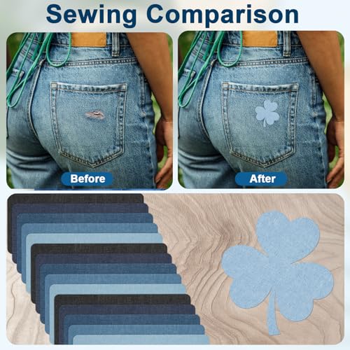Amrules Iron Patches, 15 Pcs Denim Colors Fabric Repair Kit, 5.1" x 11" - color: Denim Blue, size: 5.1"x11"-15PCS