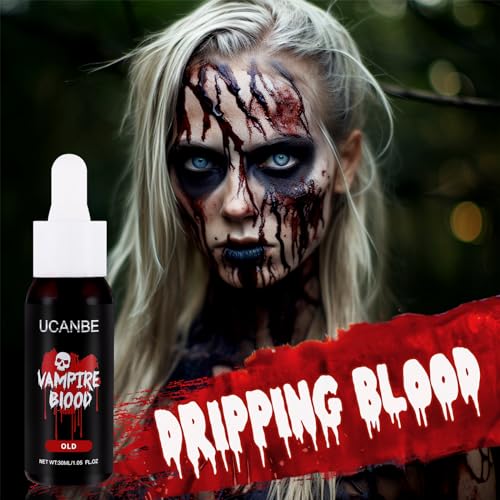 UCANBE Halloween Dripping Fake Blood Realistic Blood Drops Body Paint Washable Fake Blood Makeup Kit For Zombie Vampire Clown Monster Clothes Costume Cosplay SFX Special Effects Makeup 30ML(Old) - color: Old