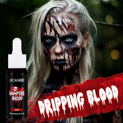 UCANBE Halloween Dripping Fake Blood Realistic Blood Drops Body Paint Washable Fake Blood Makeup Kit For Zombie Vampire Clown Monster Clothes Costume Cosplay SFX Special Effects Makeup 30ML(Old) - color: Old
