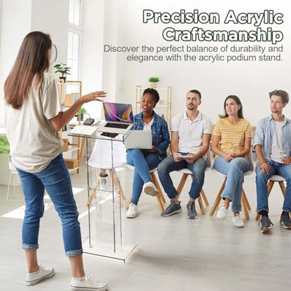 Dethan Acrylic Clear Lecterns Podium Stand, 50 Inch - Pulpits for Classrooms, Weddings, Churches, Conference, Speeches, Professional Presentation Podiums with Storage Shelf (Transparent) - size: 50 Inch