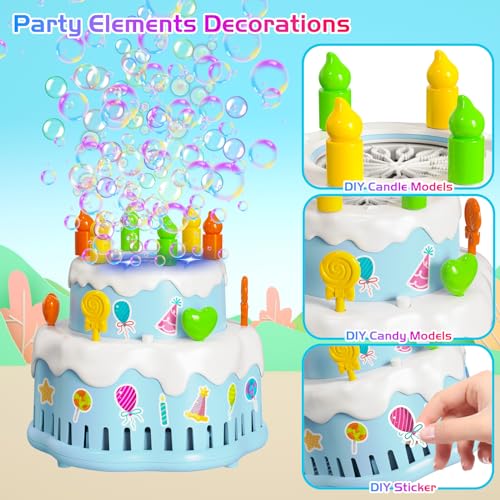 Panamalar Birthday Cake Bubble Machine, Automatic Bubble Blower for Kids Boys Girls 10000+ Bubbles Per Minute with Lights/Music/Solution, Party Cake Bubble Maker Toys for Birthday Outdoor Wedding Gift - color: Blue