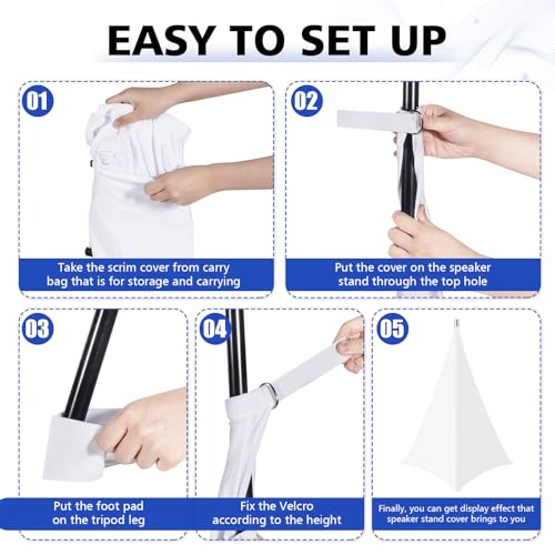 Speaker Stand Cover-Speaker Cloth with 360 Degree Cover, Speaker Tripod Scrim Cover for Speaker/Lighting with Free Travel Bag, 4 Pack White - color: white, size: 4-pack