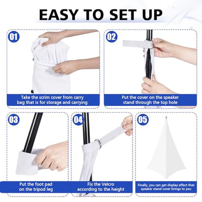 Speaker Stand Cover-Speaker Cloth with 360 Degree Cover, Speaker Tripod Scrim Cover for Speaker/Lighting with Free Travel Bag, 4 Pack White - color: white, size: 4-pack