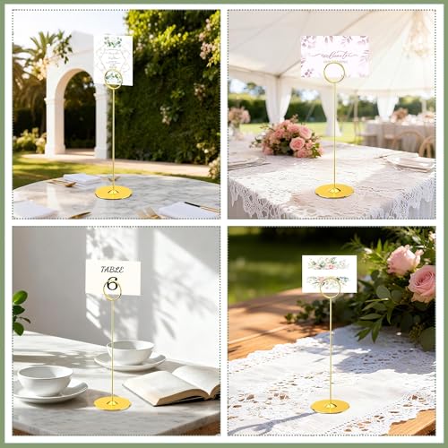 ERYTLLY 16PK Place Card Holders 8 Inch Table Number Holders Table Card Holders Steel Card Holders for Birthdays,Weddings,Photos, Food Signs, Memo Notes, Restaurants (Gold) - color: Gold