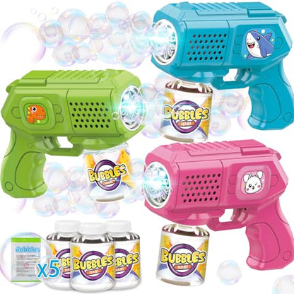 3 Pack Bubble Guns with Bubble Solution, Boys Girls Toys Gifts 3+ - color: Blue+green+pink