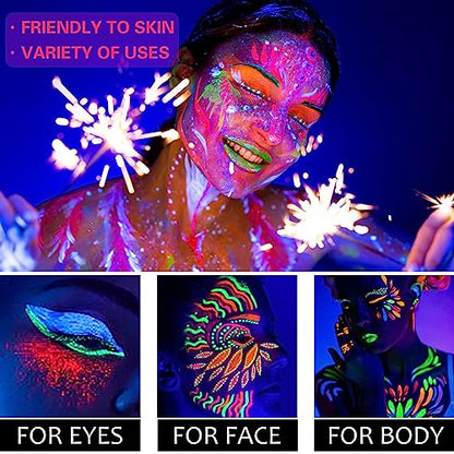 Neon Yellow Face Body Paint(30g/1oz), Water Based UV Blacklight Fluorescent Art Painting Makeup Kit for Music Festivals, Parties, Nights Out, Halloween Costume & Cosplay - color: Neon Yellow