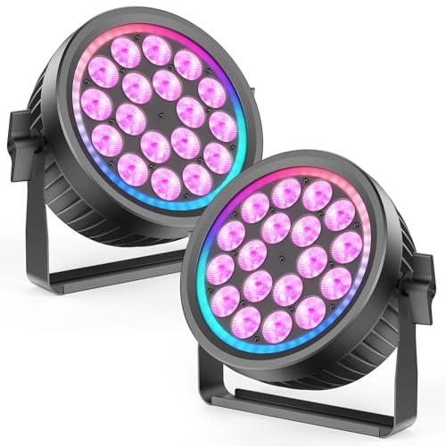 200W Aluminum Cast Fanless & Silent Stage Lights, 4 in 1 RGBW LED Par Lights with Dynamic Aperture, DMX512/Auto/Sound Activated Par Can Uplights for Events Wedding Bar Party Stage - 2Packs - color: 2Packs
