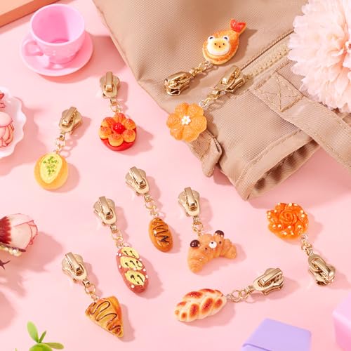 Sparkeads 10Pcs Bread Alloy Resin Zipper Replacement Slider,Cute Zippers Sliders for Sewing,Metal Zipper Pull Replacement for DIY Tailor Craft Bag Luggage Clothing Wallet Costume Jacket Supplies-Food - style: Food