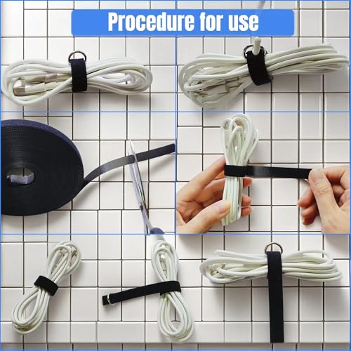 50 Ft x 1/2 In Reusable Cable Tie, Double Sided Hooks 40 Metal Buckles, Adjustable Cable Ties, Cable Management Tape, Cable Organization Ties, Cable Wrap for Home, Office, Wire Bundling (1/2In X 50Ft)