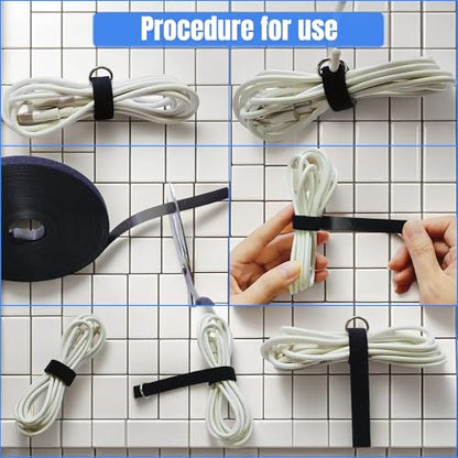50 Ft x 1/2 In Reusable Cable Tie, Double Sided Hooks 40 Metal Buckles, Adjustable Cable Ties, Cable Management Tape, Cable Organization Ties, Cable Wrap for Home, Office, Wire Bundling (1/2In X 50Ft)