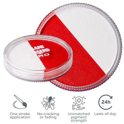 Blue Squid Face Paint Water Based Single Cake Professional Face Paint & Body Paint - Water Activated, Kids Adults Face Painting for Costume, Halloween Makeup, Cosplay - Red & White Face Paint 30g - color: Split Red & White 30g