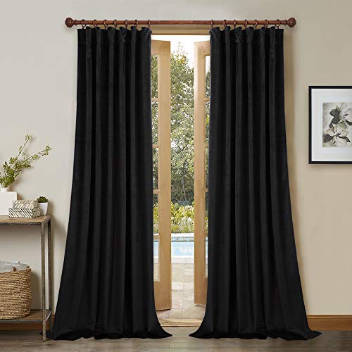 Black Blackout Velvet Curtains Extra Long, W52 x L144, 2 Panels | 300GSM Soft Velvet Smooth Drapes, Back Tab Rod Pocket, Heat & Noise Reducing, Window Covering for Living Room, Theater - color: Black, size: 52"W x 144"L (Pack of 2)