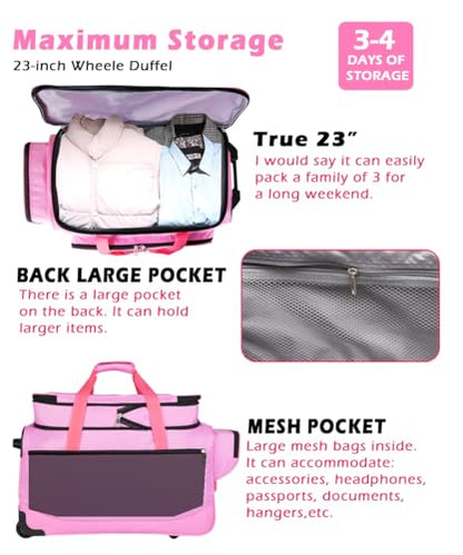 Dance Bag with Garment Rack,23inch Dance Competition Garment Bags with Clothes Rack,Suitcase,Rolling Duffle for Travel, Wheeled Drop-Bottom Upright Luggage Closet Suitcase(Expand-Pink - color: 23inch Expand-Pink