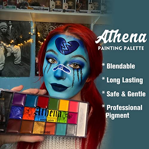 UCANBE Athena Face Body Painting Kit - 20 Color Large Deep Pan Paint, 24 Stencils, 2pcs Brushes, Professional Oil Based SFX Makeup Palette for Art, Theater, Halloween, Parties and Cosplay - color: Set #2