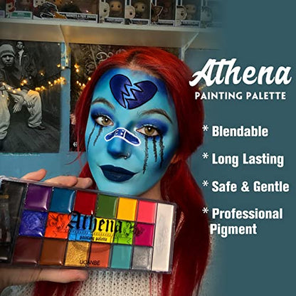 UCANBE Athena Face Body Painting Kit - 20 Color Large Deep Pan Paint, 24 Stencils, 2pcs Brushes, Professional Oil Based SFX Makeup Palette for Art, Theater, Halloween, Parties and Cosplay - color: Set #2