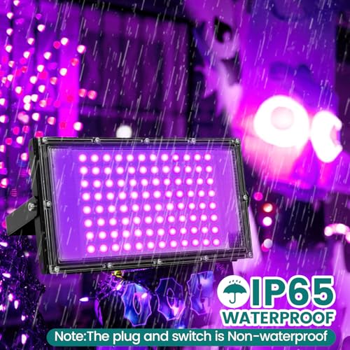 iCreating 100W Black Lights for Glow Party - Indoor Large High Power Black Light Flood Light 395nm UV Blacklight Floodlight Purple Blacklight Spotlight Fluorescent UV Lights for Halloween (2 Pack)