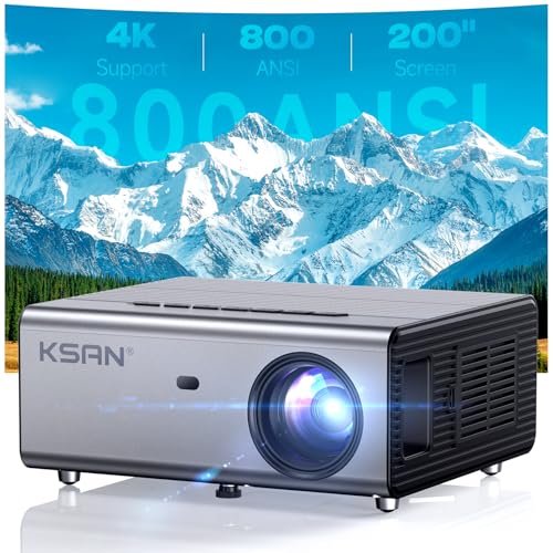 KSAN Movie Projector, [800 ANSI Lumen] Projector with WiFi 6, Movie Projector for Indoor Outdoor, 5W Speaker, Support 200inch, Video Proyector Compatible with Phone/TV Stick/PC/PS4 - color: grey