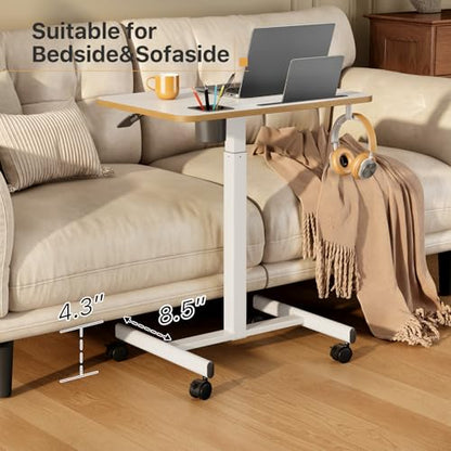 28 inch Mobile Rolling Standing Desk Height Adjustable with Wheels - color: White