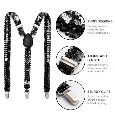 7PCS Pop Star Costume 70s 80s Disco Rock Super Star Dance Cosplay Accessories - Gloves Hat Sunglasses Tie Sequin Strap - color: Black