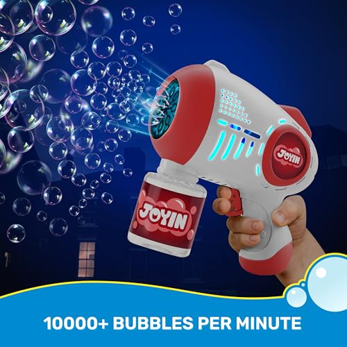 JOYIN 2 Kids Bubble Guns with 4 Bottles Solution, Automatic Bubble Machine Gun with 8 Holes for Kids, Adults, Summer Toys, Easter Basket Stuffers, Birthday Gift, Party Favors-Blue,Red - color: Red, Blue