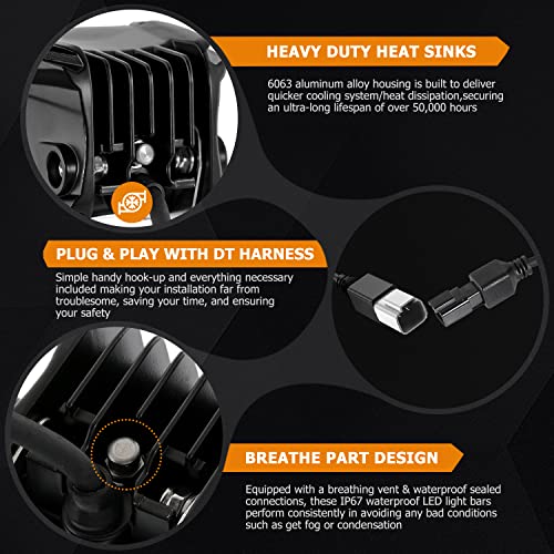Auxbeam FA Series 3-Inch Cube Offroad Lights 40W LED Pod Lights 2-Pack | Spot Beam, Black Frame, DT Wiring Harness, Plug and Play, for 4x4 Pickup Truck Car Motorcycle Boat, Auxiliary Ditch Lights - color: Spot Beam, Black