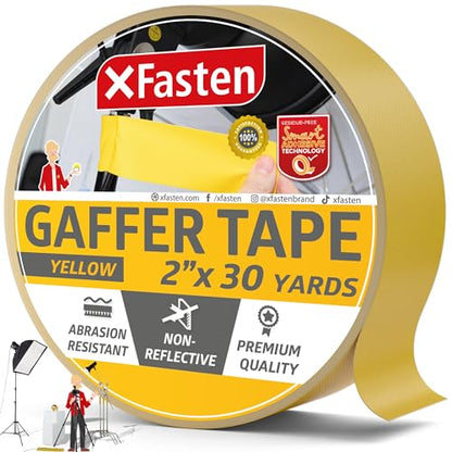 XFasten Yellow Gaffers Tape 5.1cm(2인치) x 30야드, 케이블 관리 개퍼 테이프, 실내, 실외 응용 분야에 이상적, 사진, 음악, 영화, 이벤트를 위한 무반사 매트 개핑 - color: 옐로우, size: 2 inch x 30 yards