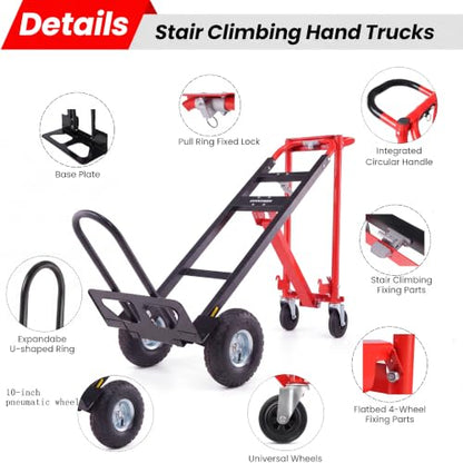 1000 LBS Heavy Duty Steel Hand Truck, 4-in-1 Convertible Dolly Cart - color: Red-1